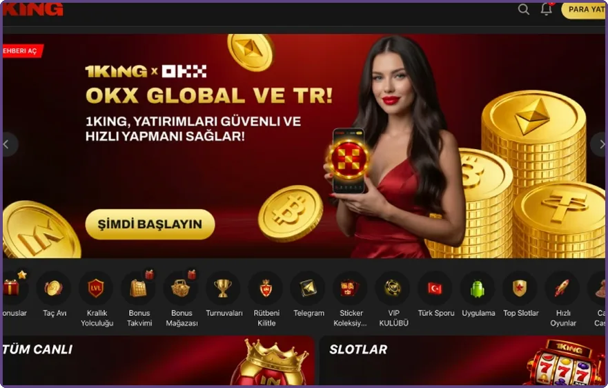 Kripto yükleme Kripto bakiye yükleme bannerı görünümü: altın jeton yığınlarının yanında gülümseyen kadın